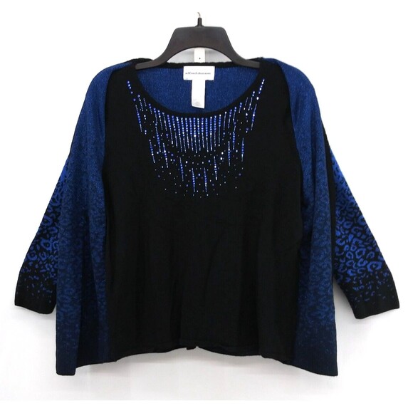 Alfred Dunner Blouse Womens Size S Blue Metallic Sequin Cardigan Layered 2 in 1 - Picture 3 of 7